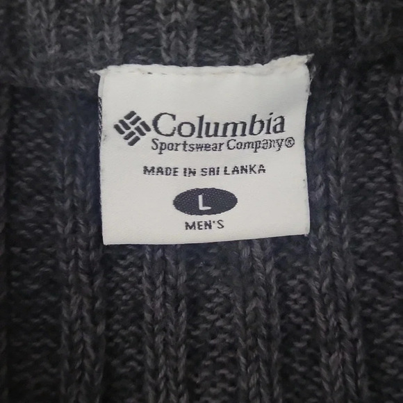 🛍Columbia Vintage Mens Large Grey V Neck Knit Cotton Sweater Outdoor Warm 90s‎ - Picture 3 of 6